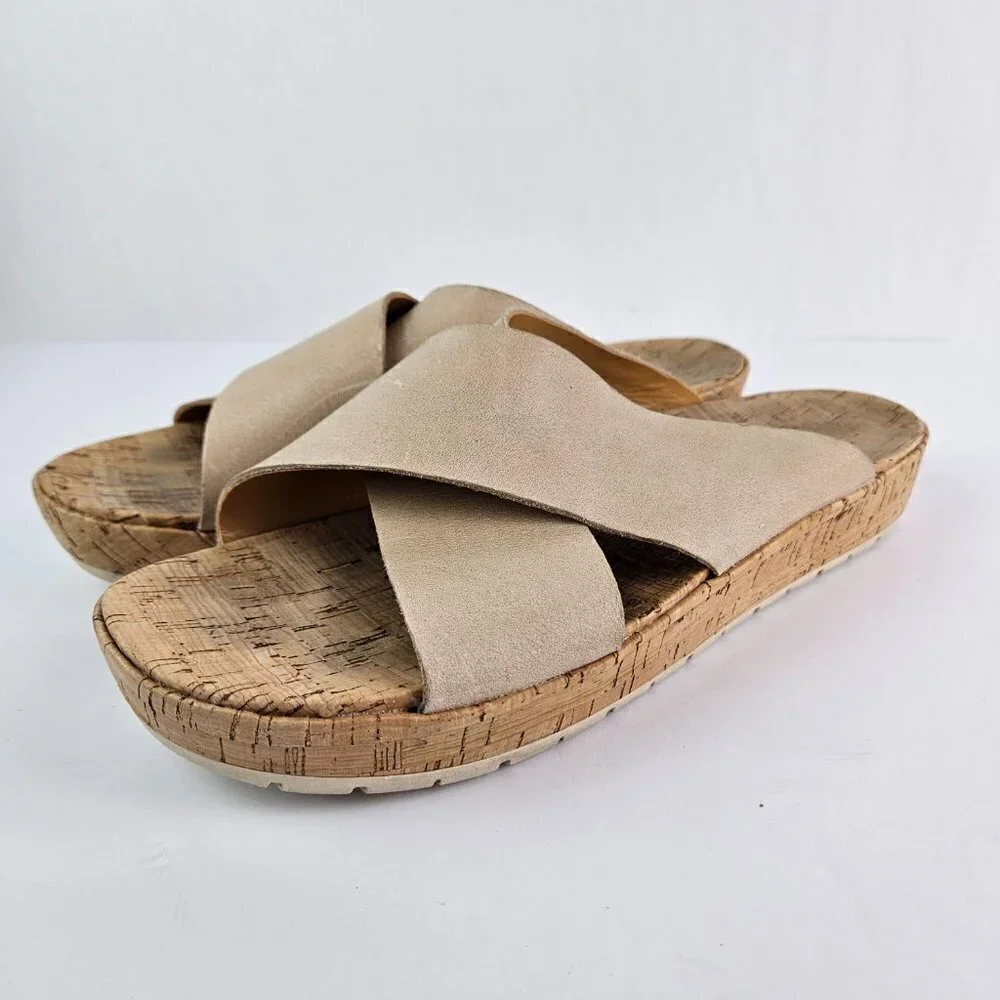 Korks by Kork-Ease Joly Cream Distressed Leather Cross Strap Slide Sandal 11